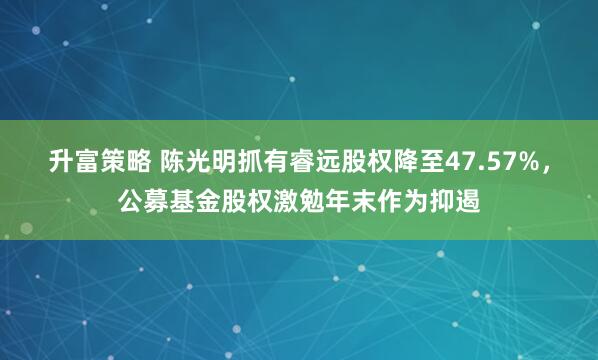 升富策略 陈光明抓有睿远股权降至47.57%，公募基金股权激勉年末作为抑遏