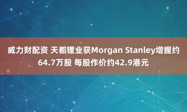 威力财配资 天都锂业获Morgan Stanley增握约64.7万股 每股作价约42.9港元