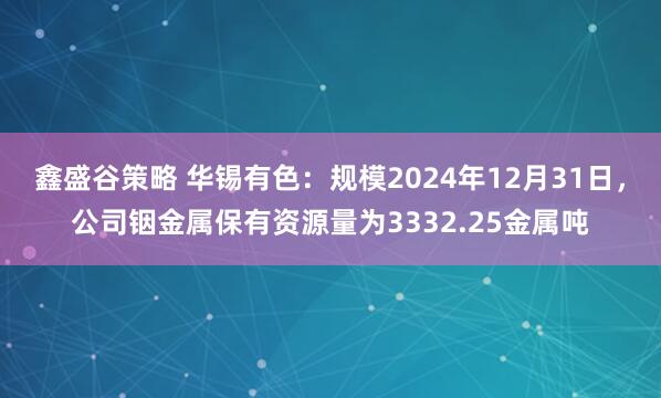 鑫盛谷策略 华锡有色：规模2024年12月31日，公司铟金属保有资源量为3332.25金属吨