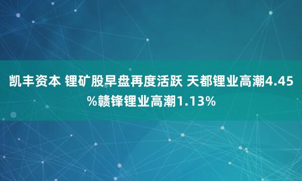 凯丰资本 锂矿股早盘再度活跃 天都锂业高潮4.45%赣锋锂业高潮1.13%