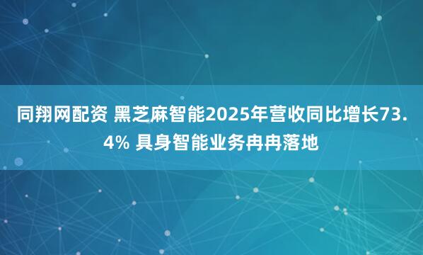 同翔网配资 黑芝麻智能2025年营收同比增长73.4% 具身智能业务冉冉落地