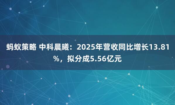 蚂蚁策略 中科晨曦:2025年营收同比增长13.81%,拟分成5.56亿元